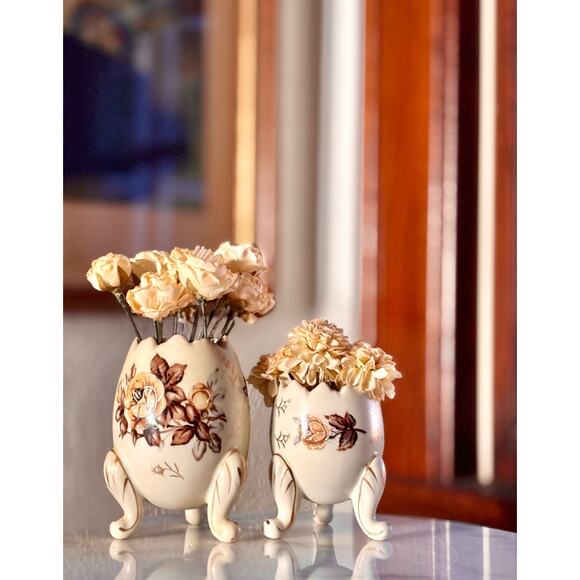 2 Vintage Napcoware Footed Cracked Egg Porcelain Vases